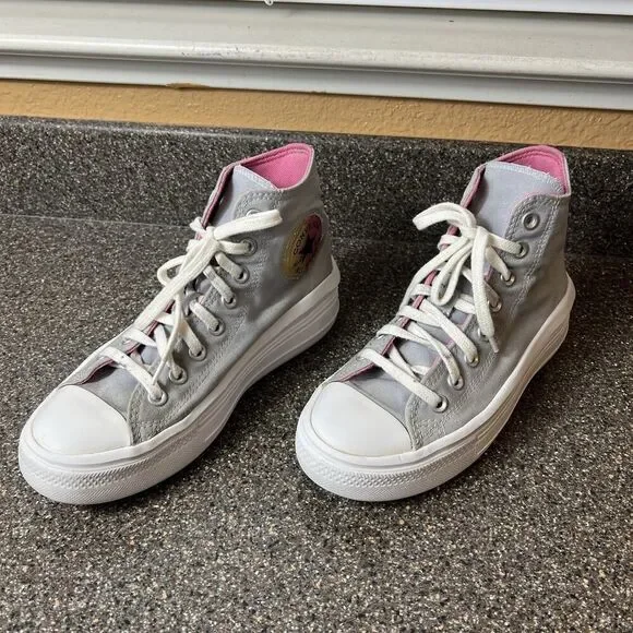 Converse All Star Hi Top Women 6.5 Gray Canvas Sneaker Lace Up Platform Junior 6 - Picture 3 of 11